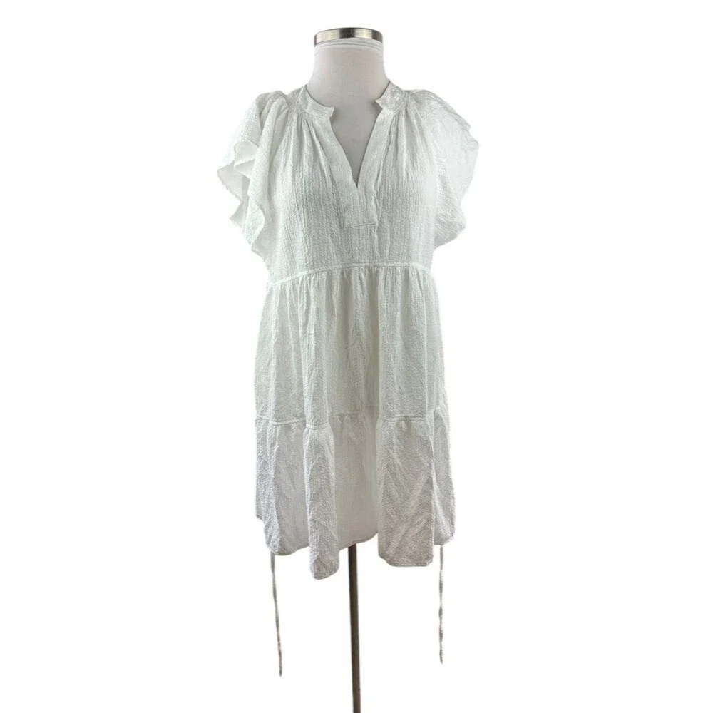 Calvin Klein A-Line Textured Tie Waist Mini Dress White Sheer Gauze Plus Size 16 - Picture 9 of 11